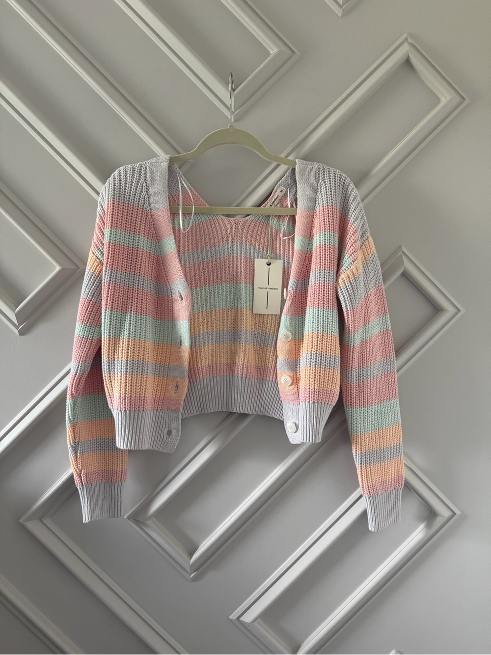 moon & madison Pastel Striped Cropped Cardigan - Pink, Mint, Peach, Lavender